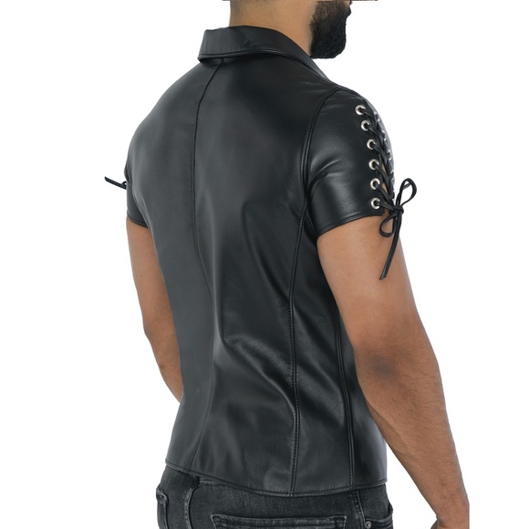 North Bound Leather Lace Up Short Sleeve Shirt Medium Gently worn Side zip - Picture 3 of 13